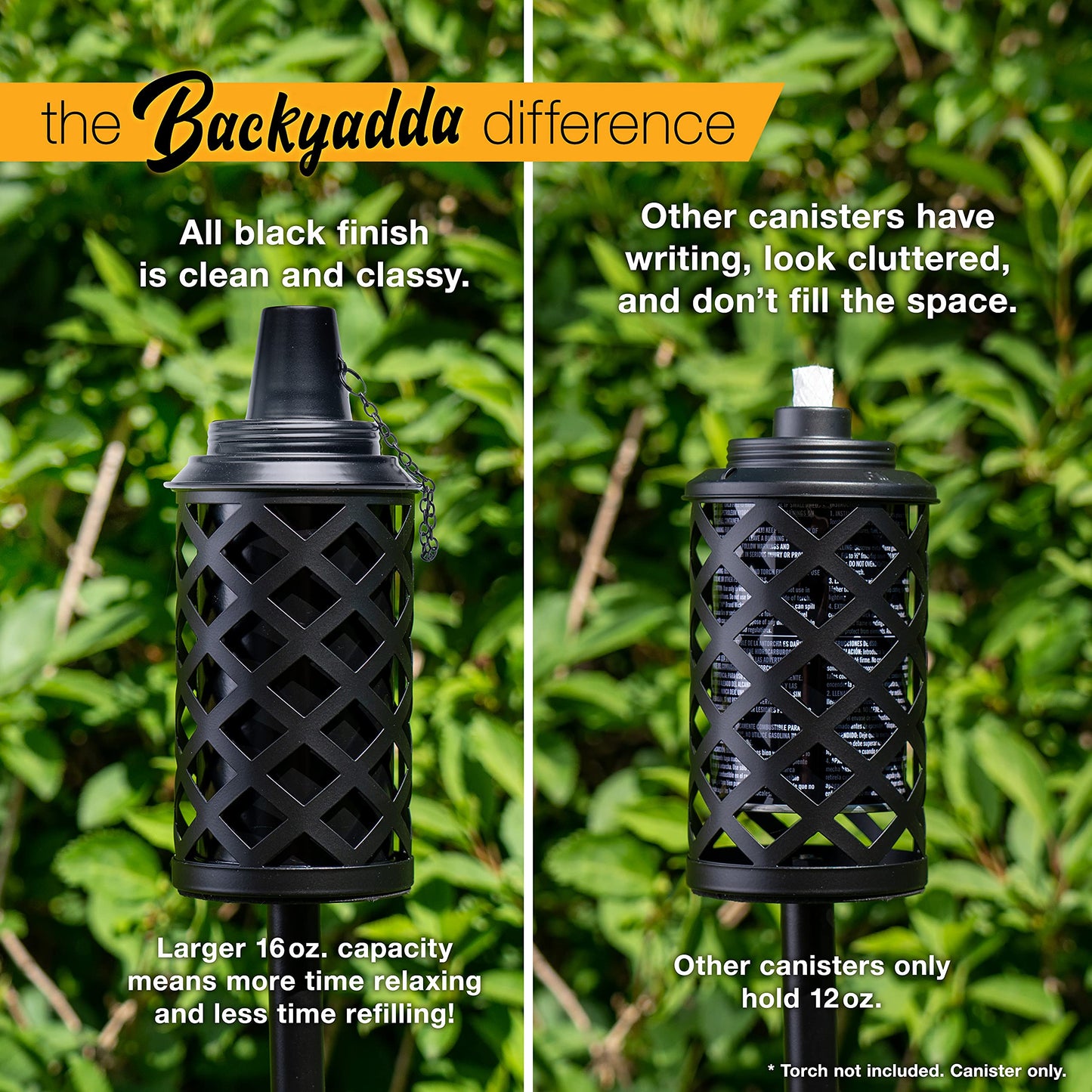 Rynx | Backyadda Flashlight Replacement Canisters, 16 Oz, 4-Pack, Compatible With Most Tiki Brands, Metal
