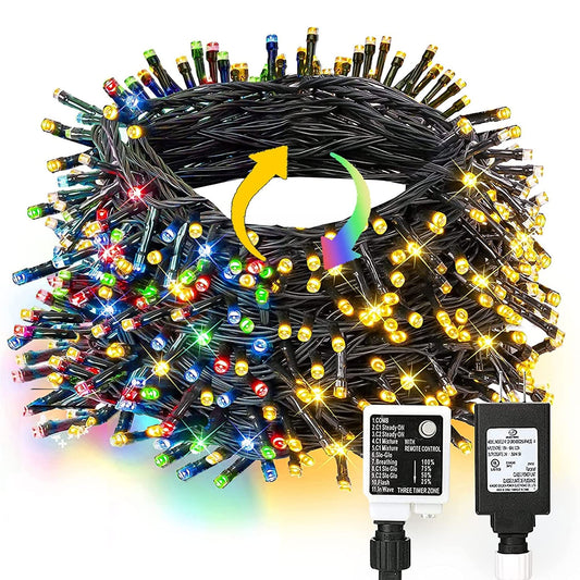 Rynx | Dazzle Bright 100Ft 300 Led Color Changing Christmas Lights, 2 In 1 Warm White & Multi Waterproof Christmas Light Strings With 11 Functions Christmas Decorations For Indoor Outdoor