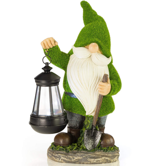 Rynx | Vp Home Earnest Flocked Garden Gnome With Lantern Solar Energy LED Outdoor Decor Light Great Addition For The Garden Solar Energy Light Garden Gnome Christmas Decorations Gifts