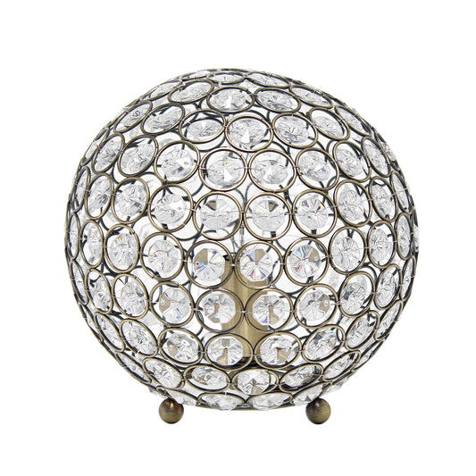 Rynx | Elegant Design Lt1026-Abs 8" Ellipse Crystal Collection Metal Crystal Ball Sequins Table Lamp For Accent Lighting, Decor, Living Room, Antique Brass