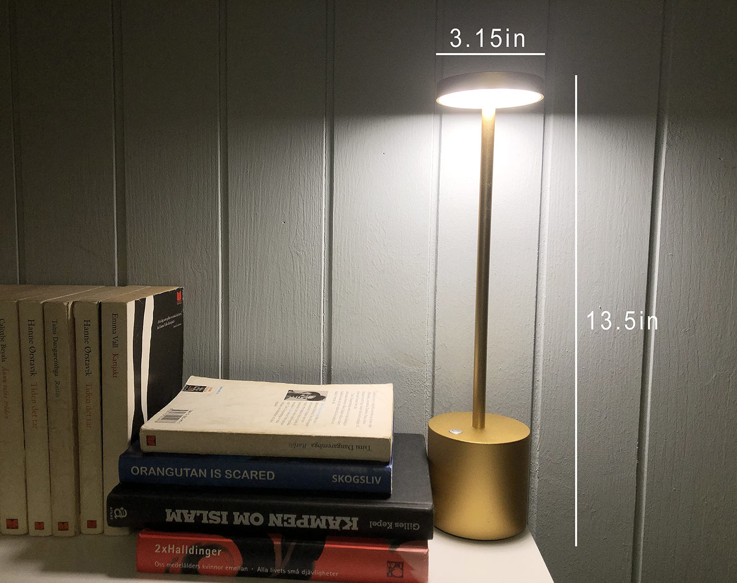 Rynx | Yiben Wireless LED Table Lamp, 6000Mah USB Rechargeable, 3 Brightness Levels, Gold