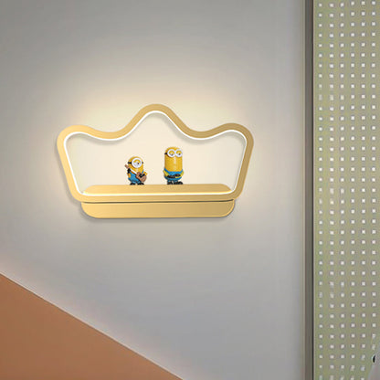 Rynx | Iron Bear/Crown Frame Wall Lamp Nordic Style LED Wall Fixture in Black/Gold for Children's Bedside