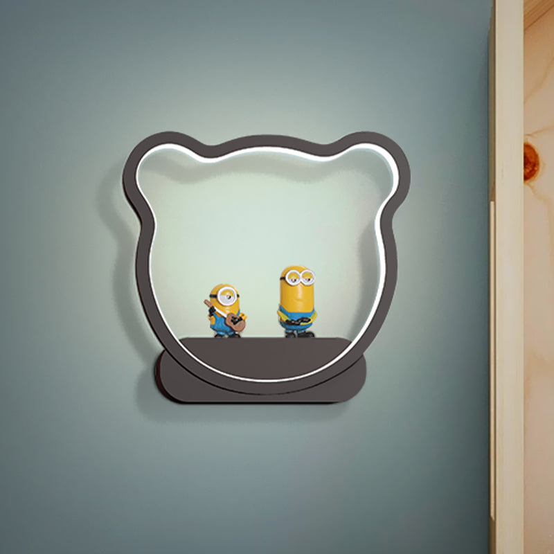 Rynx | Iron Bear/Crown Frame Wall Lamp Nordic Style LED Wall Fixture in Black/Gold for Children's Bedside