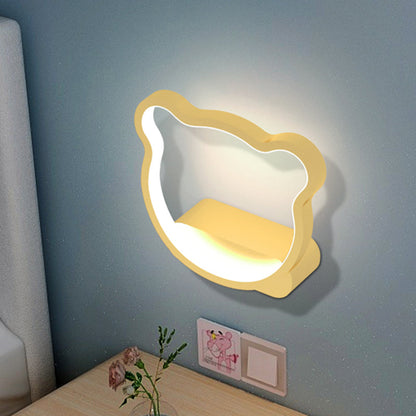 Rynx | Iron Bear/Crown Frame Wall Lamp Nordic Style LED Wall Fixture in Black/Gold for Children's Bedside