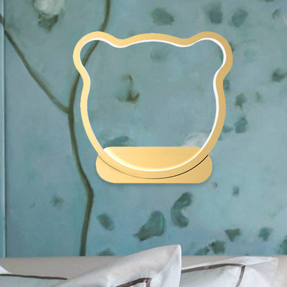 Rynx | Iron Bear/Crown Frame Wall Lamp Nordic Style LED Wall Fixture in Black/Gold for Children's Bedside