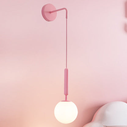 Rynx | 1 Bulb Wall Pendant Light Minimalism Pink Finish Wall Mounted Lamp with Globe White Matte/Clear Water Glass Shade