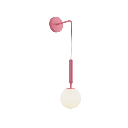 Rynx | 1 Bulb Wall Pendant Light Minimalism Pink Finish Wall Mounted Lamp with Globe White Matte/Clear Water Glass Shade