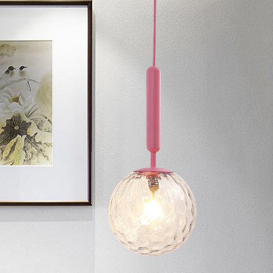 Rynx | 1 Bulb Wall Pendant Light Minimalism Pink Finish Wall Mounted Lamp with Globe White Matte/Clear Water Glass Shade