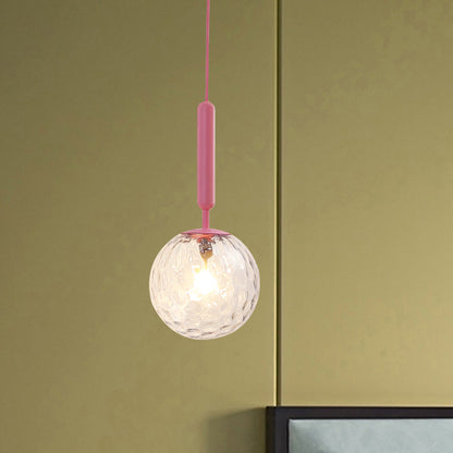 Rynx | 1 Bulb Wall Pendant Light Minimalism Pink Finish Wall Mounted Lamp with Globe White Matte/Clear Water Glass Shade