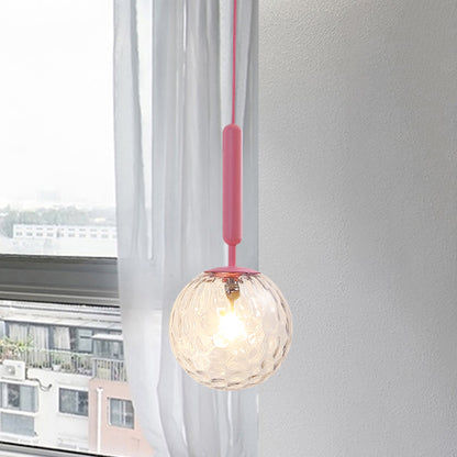 Rynx | 1 Bulb Wall Pendant Light Minimalism Pink Finish Wall Mounted Lamp with Globe White Matte/Clear Water Glass Shade