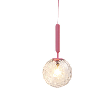 Rynx | 1 Bulb Wall Pendant Light Minimalism Pink Finish Wall Mounted Lamp with Globe White Matte/Clear Water Glass Shade