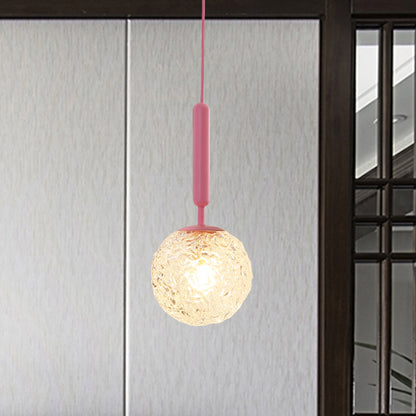 Rynx | 1 Bulb Wall Pendant Light Minimalism Pink Finish Wall Mounted Lamp with Globe White Matte/Clear Water Glass Shade