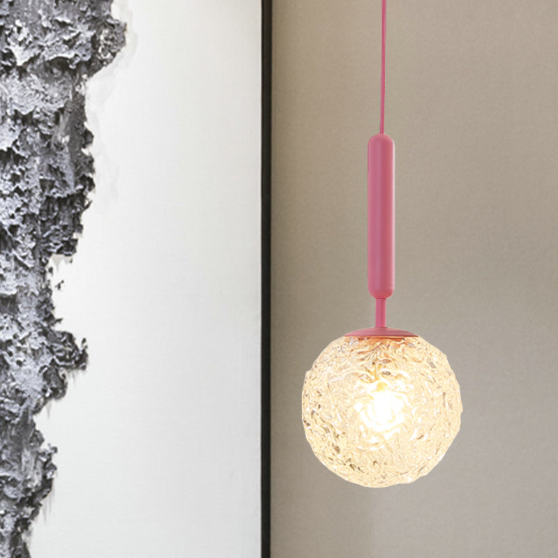 Rynx | 1 Bulb Wall Pendant Light Minimalism Pink Finish Wall Mounted Lamp with Globe White Matte/Clear Water Glass Shade