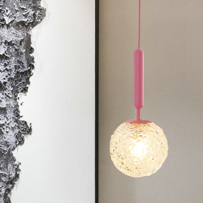 Rynx | 1 Bulb Wall Pendant Light Minimalism Pink Finish Wall Mounted Lamp with Globe White Matte/Clear Water Glass Shade