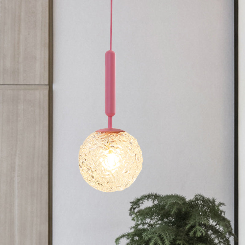 Rynx | 1 Bulb Wall Pendant Light Minimalism Pink Finish Wall Mounted Lamp with Globe White Matte/Clear Water Glass Shade