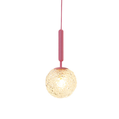 Rynx | 1 Bulb Wall Pendant Light Minimalism Pink Finish Wall Mounted Lamp with Globe White Matte/Clear Water Glass Shade