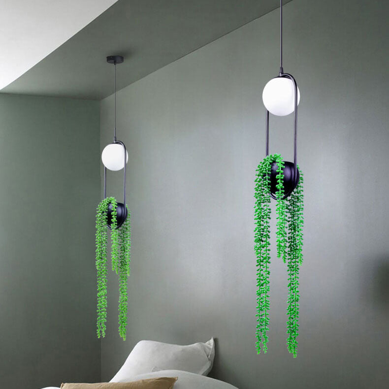 Rynx | EcoOrb Glass Pendant Light | Plant Holder Design | 1-Light Pendant Light | Warm White & White Light