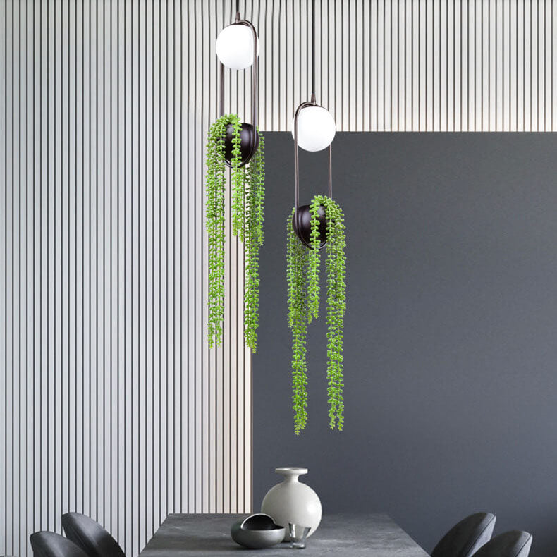 Rynx | EcoOrb Glass Pendant Light | Plant Holder Design | 1-Light Pendant Light | Warm White & White Light