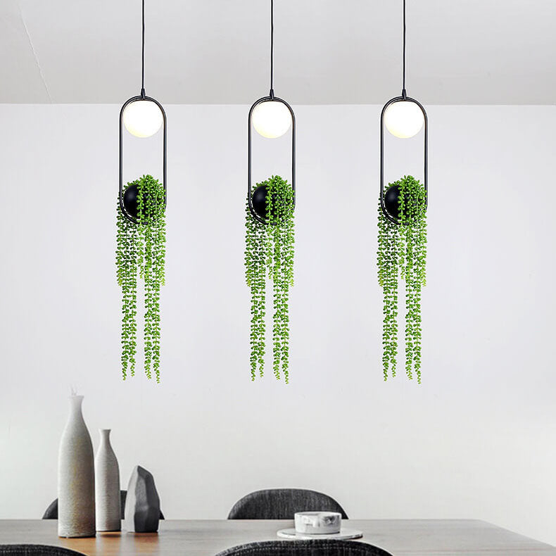 Rynx | EcoOrb Glass Pendant Light | Plant Holder Design | 1-Light Pendant Light | Warm White & White Light