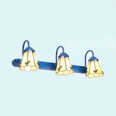 Rynx | Flared Beige Glass Wall Lamp Tiffany 3 Heads Blue Vanity Lighting Fixture
