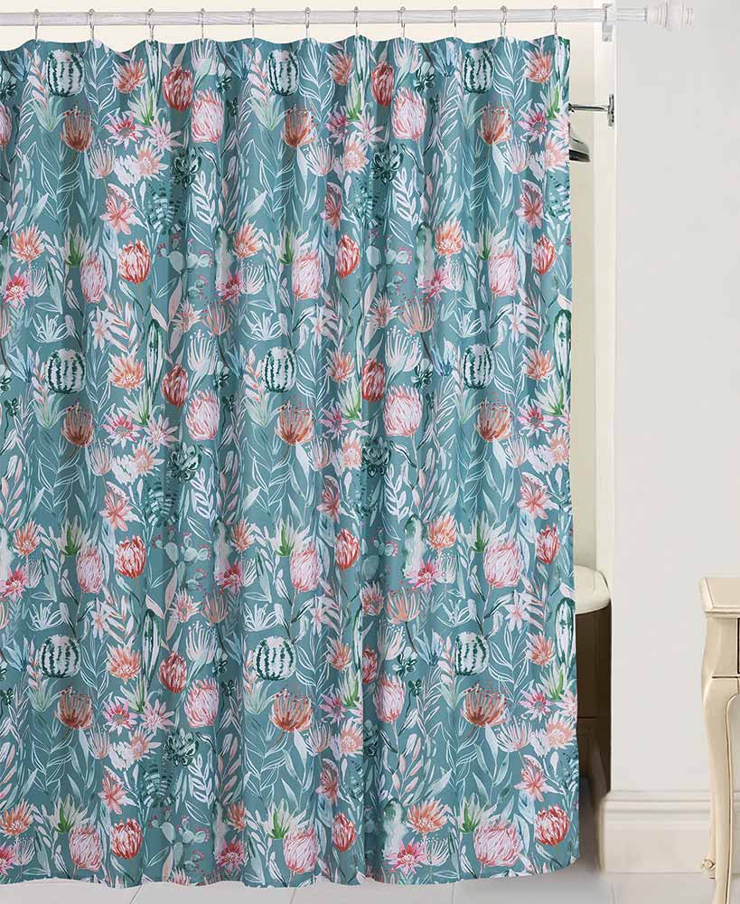 Rynx | Blue Pink Red Floral Pattern Shower Curtain with Hooks, Floral Bathroom Curtains with Rings, Unique Bathroom Decoration, Boho Shower Curtain, Personalized Bathroom Curtains, Extra Long Shower Curtain