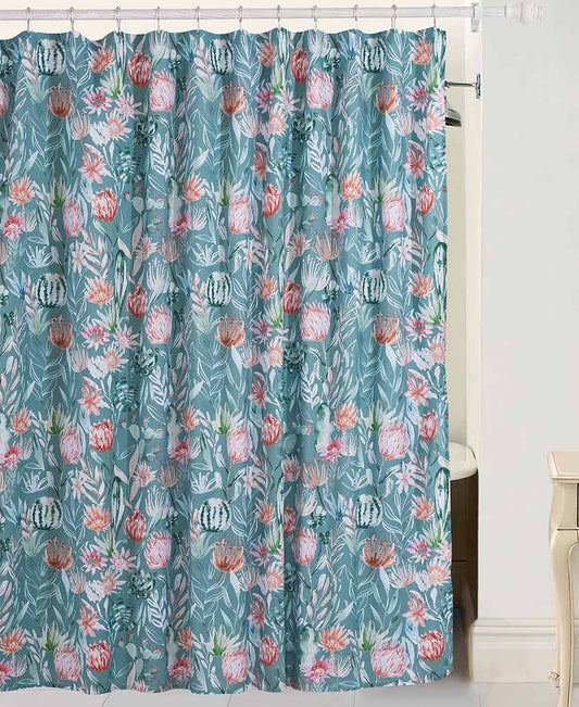 Rynx | Blue Pink Red Floral Pattern Shower Curtain with Hooks, Floral Bathroom Curtains with Rings, Unique Bathroom Decoration, Boho Shower Curtain, Personalized Bathroom Curtains, Extra Long Shower Curtain