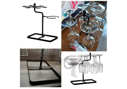 Rynx | MHome Wine Glass Hanging Rack with 6 Hooks, Metal Iron Free-standing Wine Holder, Bronze, Black, Wine Glass Rack for Kitchen Counter, Multifunctional