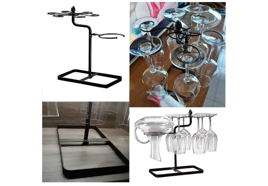 Rynx | MHome Wine Glass Hanging Rack with 6 Hooks, Metal Iron Free-standing Wine Holder, Bronze, Black, Wine Glass Rack for Kitchen Counter, Multifunctional