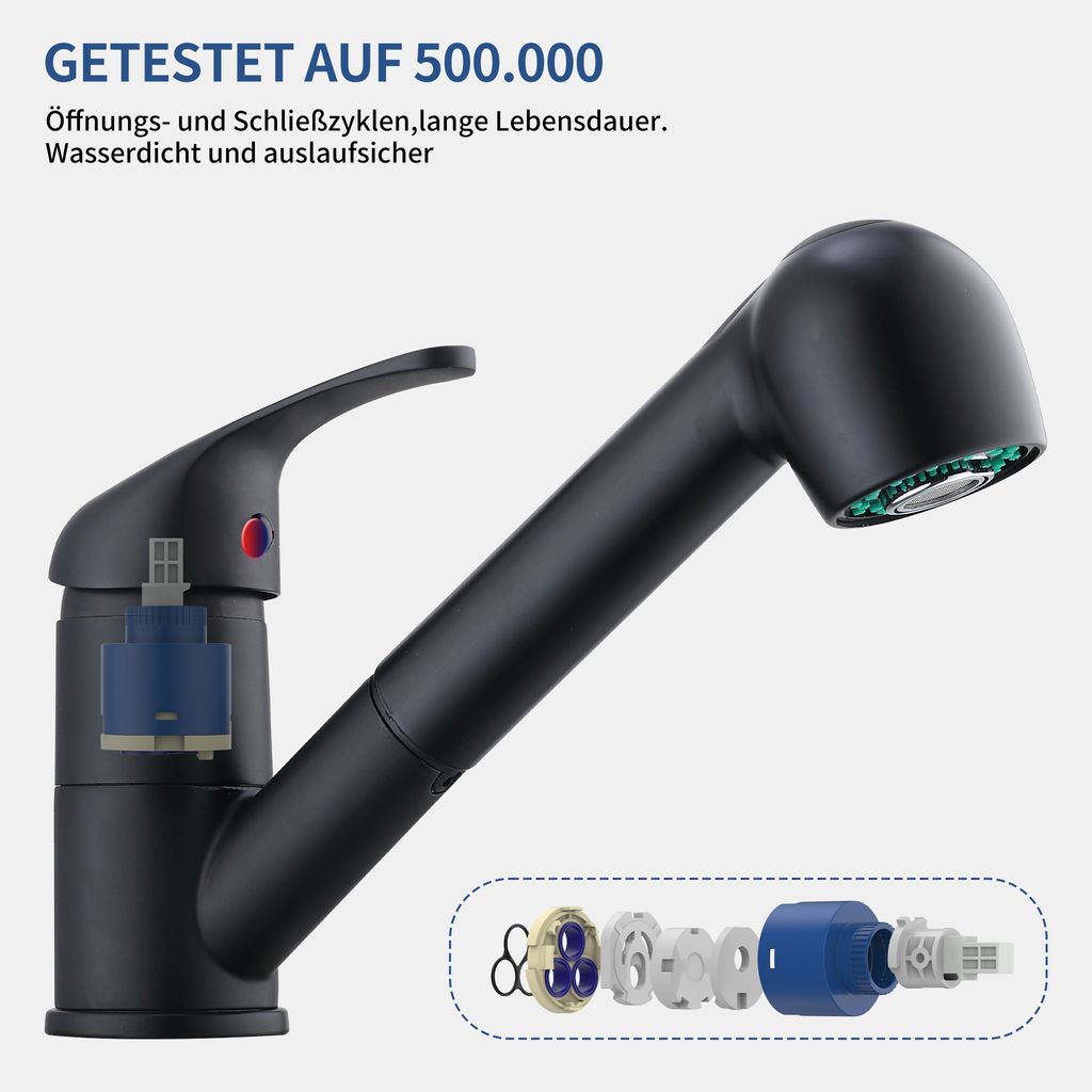 Rynx | Black Faucet Kitchen, Kitchen Faucets with 2 Spray Types Faucet with Pull-Out Spray, Mixing Valve Kitchen for Dual Sink