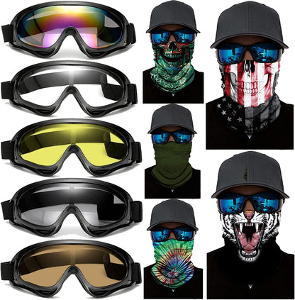 Rynx | 10 Packs Motorcycle Accessories, 5PCS Dirt Bike Ski Goggles Dustproof Windproof Safety Glasses and 5PCS Face Masks