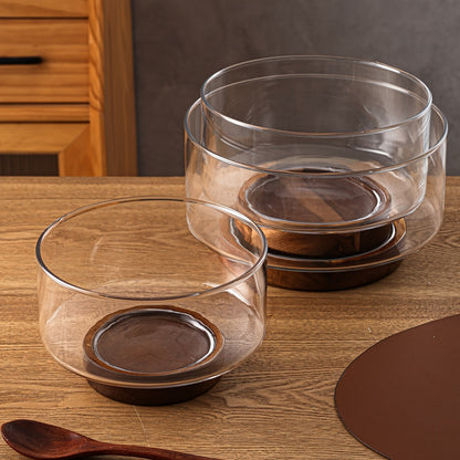 Rynx | GlassServe-Fruit Bowl - Glass fruit bowl with wood base for kitchen table