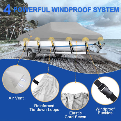 Rynx | 20'-22' Boat Cover 600D Trailerable Waterproof Boat Cover Protection Cover for All-Weather