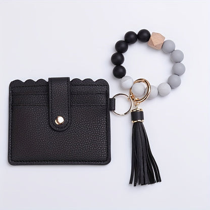 Rynx | Vibrant Leopard Print PU Tassel Wallet Keychain – Silicone Beaded Accessory with Detachable Camping Bag Clip, Stylish and Compact Travel Companion
