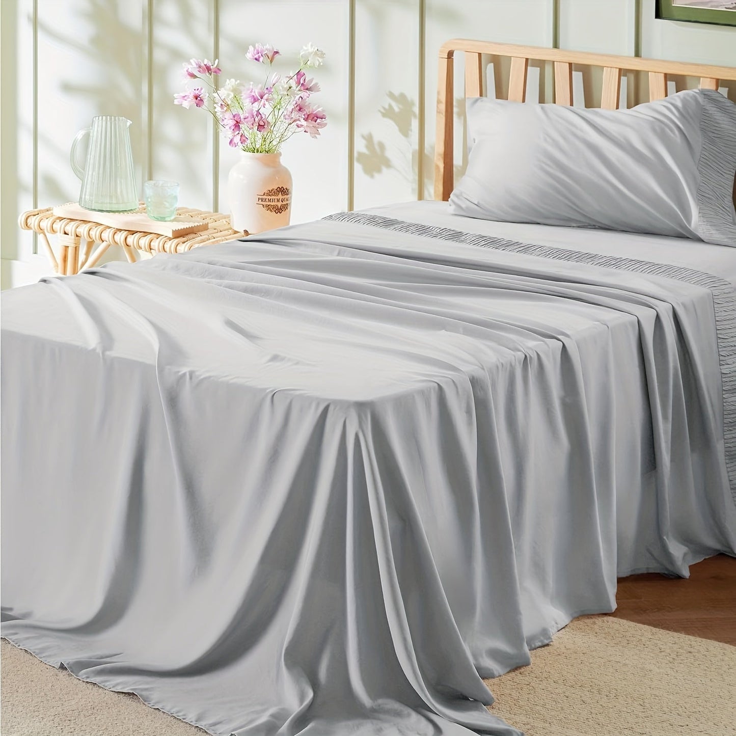 Rynx | 4 Piece Luxurious Microfiber Sheet Set – 14" Deep Pocket, Pinch Pleat Design, Shrink and Fade Resistant, Soft and Comfortable Bedding with Pillowcase, Flat and Fitted Sheets, All-Season Dorm Bedding