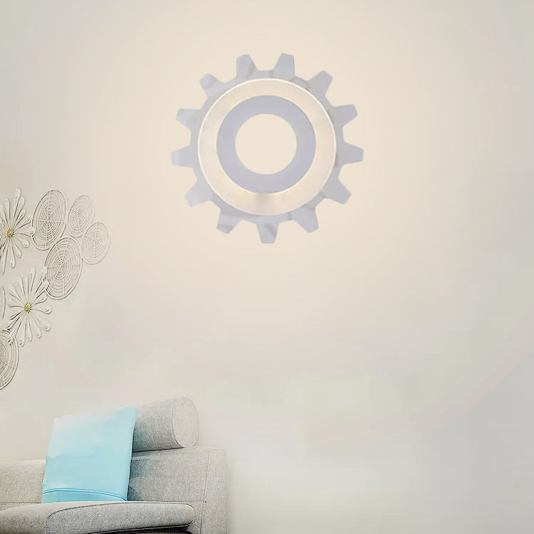 Rynx | White Finish Gear Wall Lamp Creative Acrylic LED Wall Light for Boys Girls Bedroom