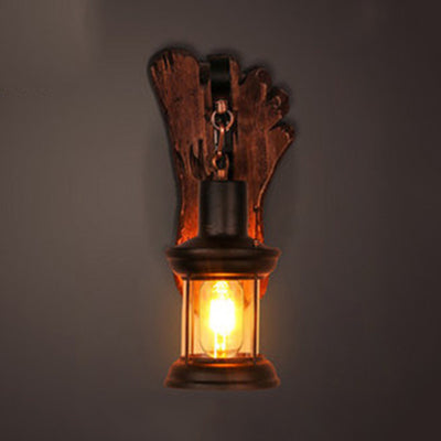 Rynx | Housing living room wall lamp Coastal clear glass 1 light rust sconce lamp with wooden back base plate