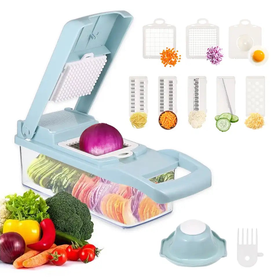 Rynx | Multifunctional Vegetable Slicer Grater Cutting Device with Draining Basket Potato Chopper Grater Stainless Steel Accessories Gray