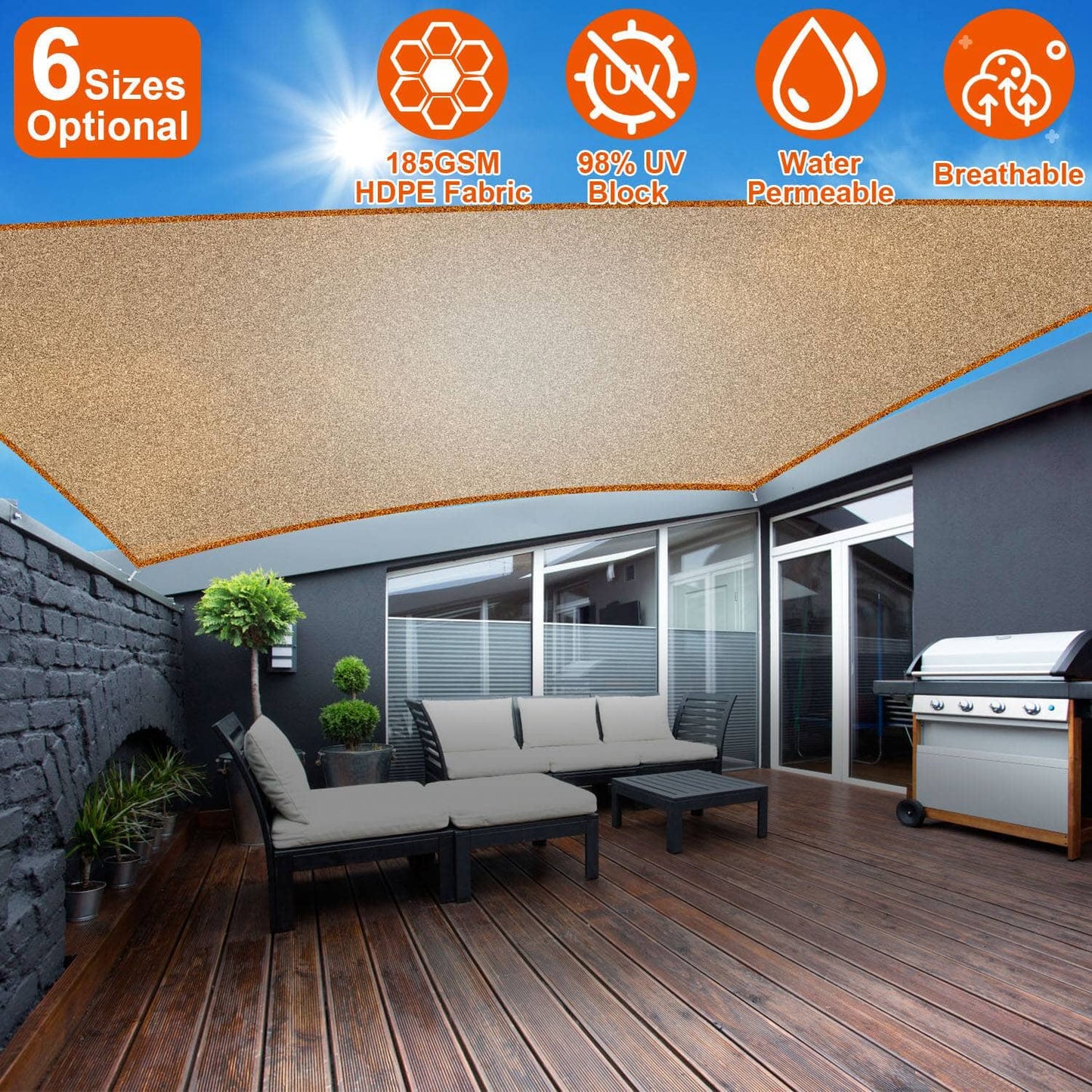 Rynx | 98% UV Blockers Awning Hide Rectangular Shade Sail Top Canopy