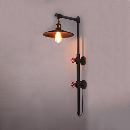Rynx | 1 Light Flat Wall Sconce Lighting with Pipe and Angle Arm Industrial Style Black Metallic Wall Lamp