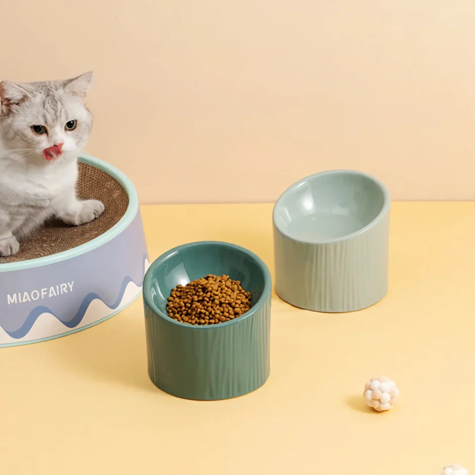Rynx | Elevated Ceramic Bevel Bowl for Cats and Dogs - Protects Cervical Spine