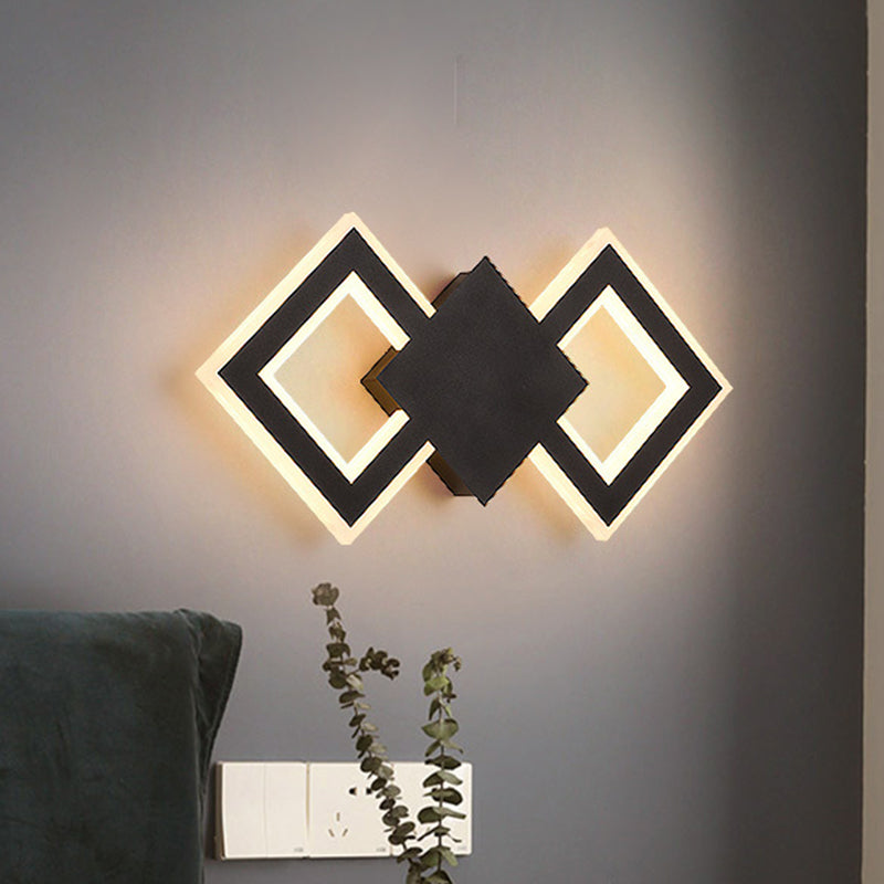Rynx | Black/White Rhombus Wall Lighting Idea Nordic LED Metal Wall Lamp for Bedroom, White/Warm Light