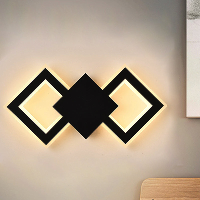 Rynx | Black/White Rhombus Wall Lighting Idea Nordic LED Metal Wall Lamp for Bedroom, White/Warm Light