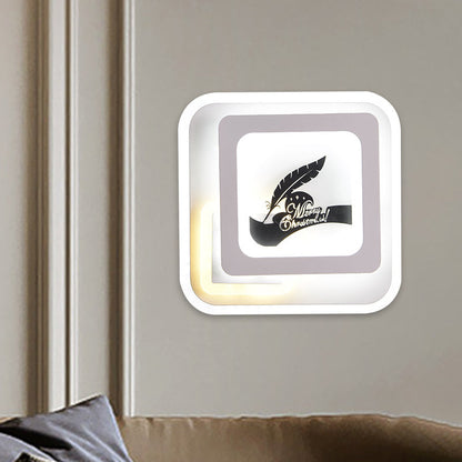 Rynx | Acrylic Square Wall Light Simplicity LED White Wall Lamp with Deer/Feather Pattern for Living Room