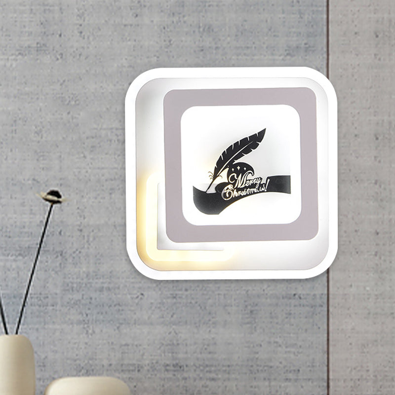 Rynx | Acrylic Square Wall Light Simplicity LED White Wall Lamp with Deer/Feather Pattern for Living Room
