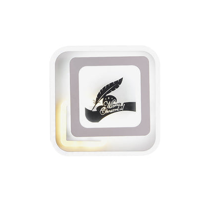 Rynx | Acrylic Square Wall Light Simplicity LED White Wall Lamp with Deer/Feather Pattern for Living Room