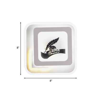 Rynx | Acrylic Square Wall Light Simplicity LED White Wall Lamp with Deer/Feather Pattern for Living Room