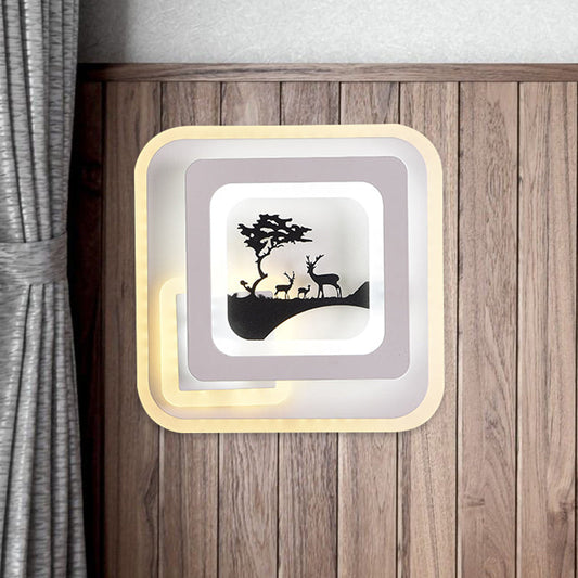 Rynx | Acrylic Square Wall Light Simplicity LED White Wall Lamp with Deer/Feather Pattern for Living Room