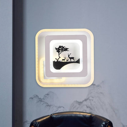 Rynx | Acrylic Square Wall Light Simplicity LED White Wall Lamp with Deer/Feather Pattern for Living Room