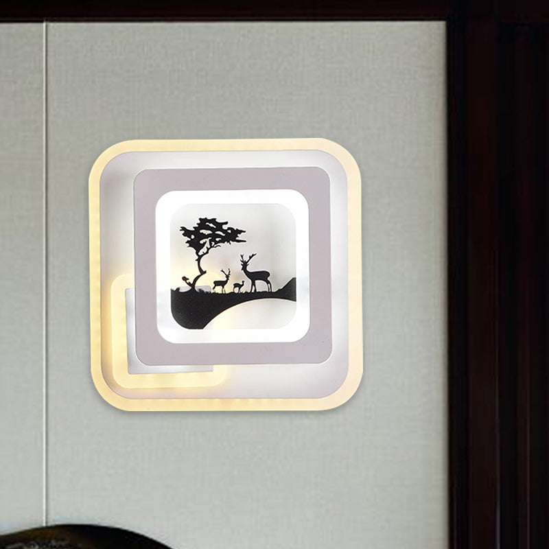 Rynx | Acrylic Square Wall Light Simplicity LED White Wall Lamp with Deer/Feather Pattern for Living Room