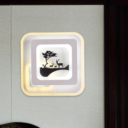 Rynx | Acrylic Square Wall Light Simplicity LED White Wall Lamp with Deer/Feather Pattern for Living Room